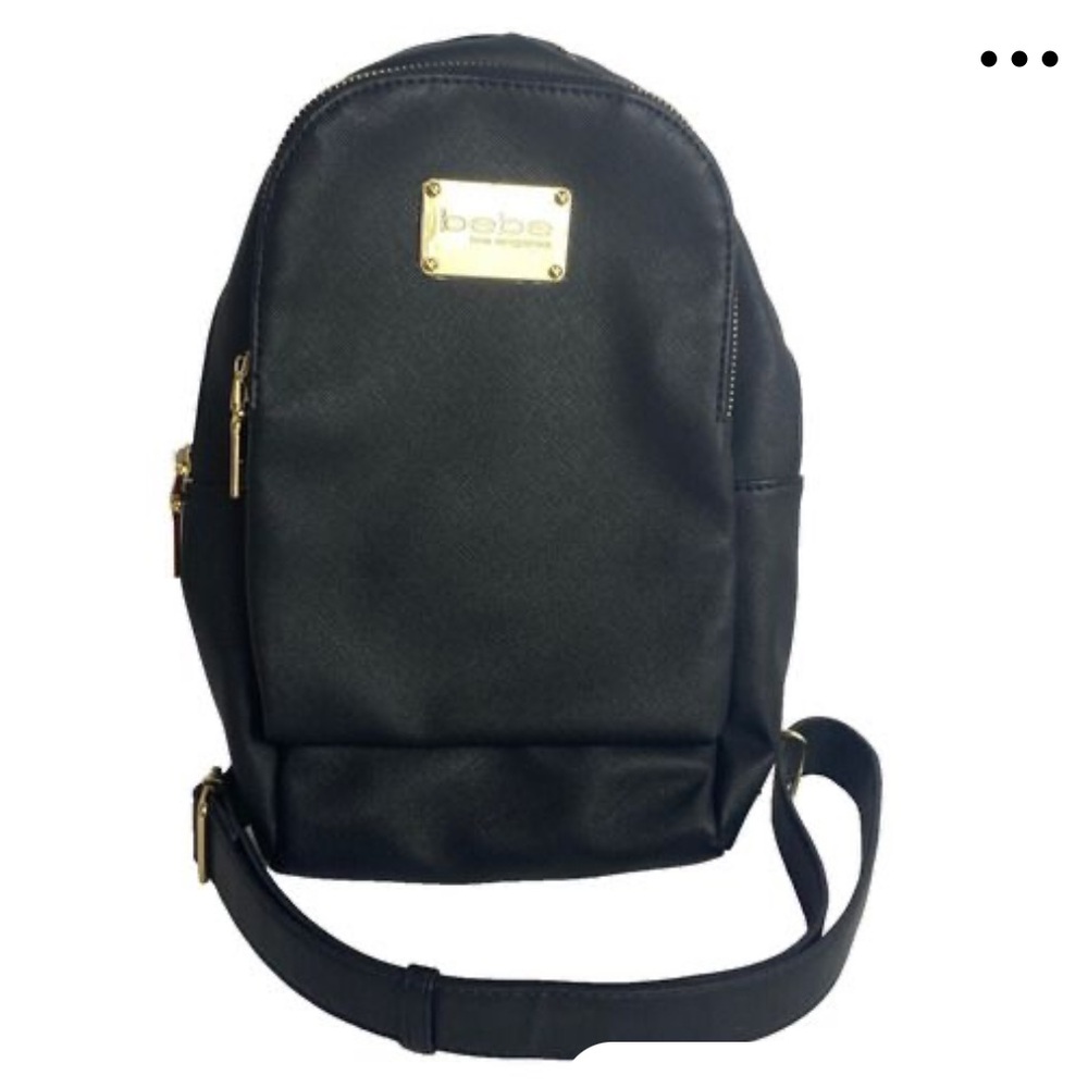NWT! Bebe Yolanda Sling Backpack in Black with Gold Hardware - Picture 12 of 13